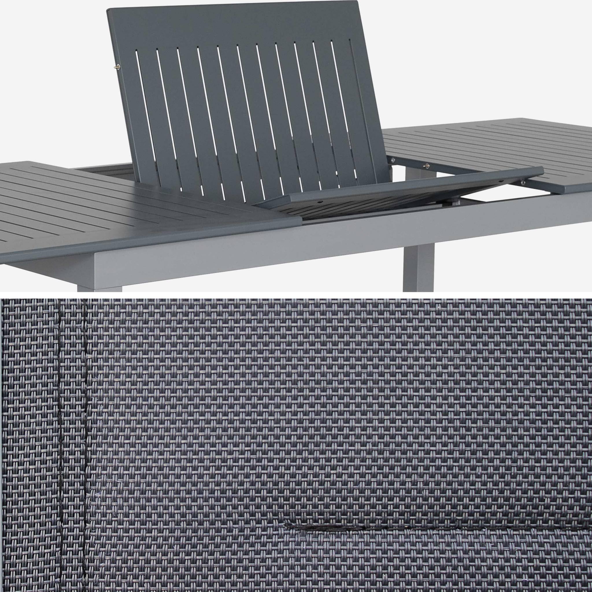 Alice's Garden - Table de Jardin Extensible Aluminium + 8 assises - Chicago Gris - Table en Aluminium 175/245cm avec rallonge et 8 assises en textilène
