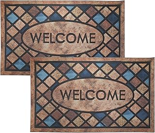 SearQing Welcome Mats Outdoor, 2 Pack of 76 x 43 cm Outdoor Rubber Welcome Mats, Heavy Duty Rubber Welcome Mat Non-Slip Welcome Entrance Way Rug