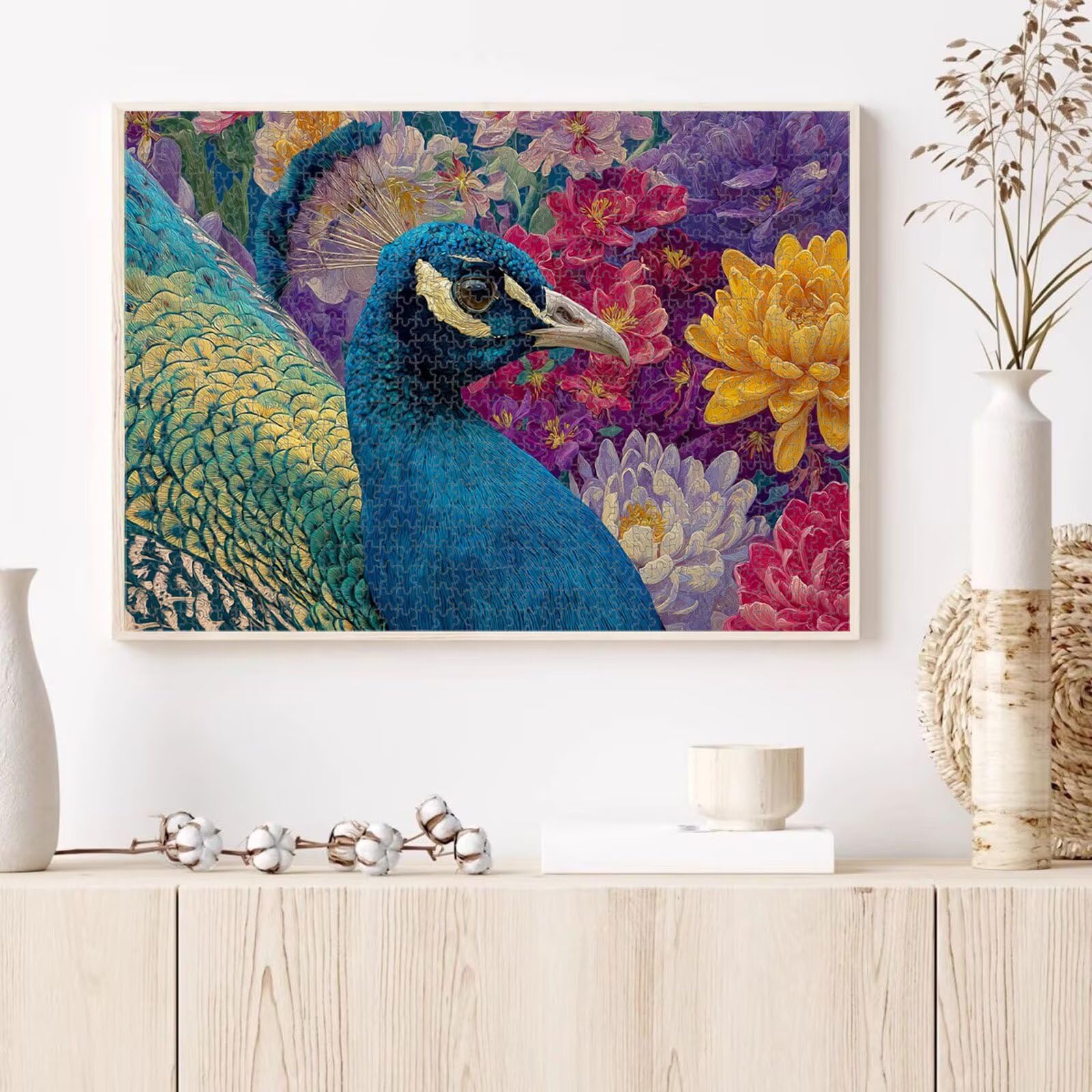 1000 Teile Puzzle für Erwachsene, Pfau & Blume, Robustes Holz Puzzle 1T#62