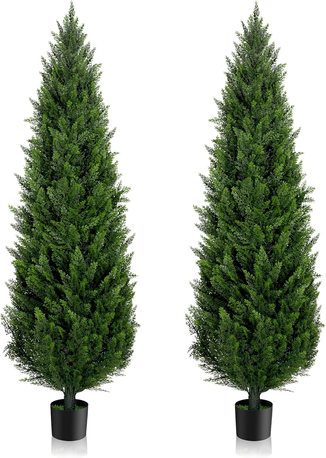 6FT Artificial Cedar Topiary Trees Set of 2，72 Inch Tall UV Protection Fake Cypress Trees for Outdoors, Realistic Potted Pine Plants for Patio, Porch, Home, Doorway Decor