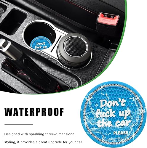 Miniatura 5 de Paquete de 2 posavasos brillantes para automóvil, 2.75 pulgadas, antideslizante, con inserción automática, tapete de cristal perfecto para mujeres y