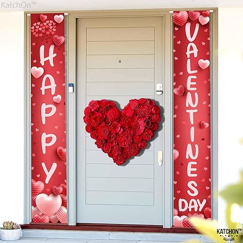 Miniatura 4 de KatchOn, Cartel de puerta de feliz día de San Valentín, extragrande, 72 x 12 pulgadas, cartel rojo de San Valentín para decoraciones de fiesta de