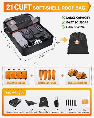 Miniatura 2 de Sailnovo Portaequipajes para techo  Portaequipajes de techo impermeable de PVC de 21 cúbicos para la parte superior del vehículo consin baca,