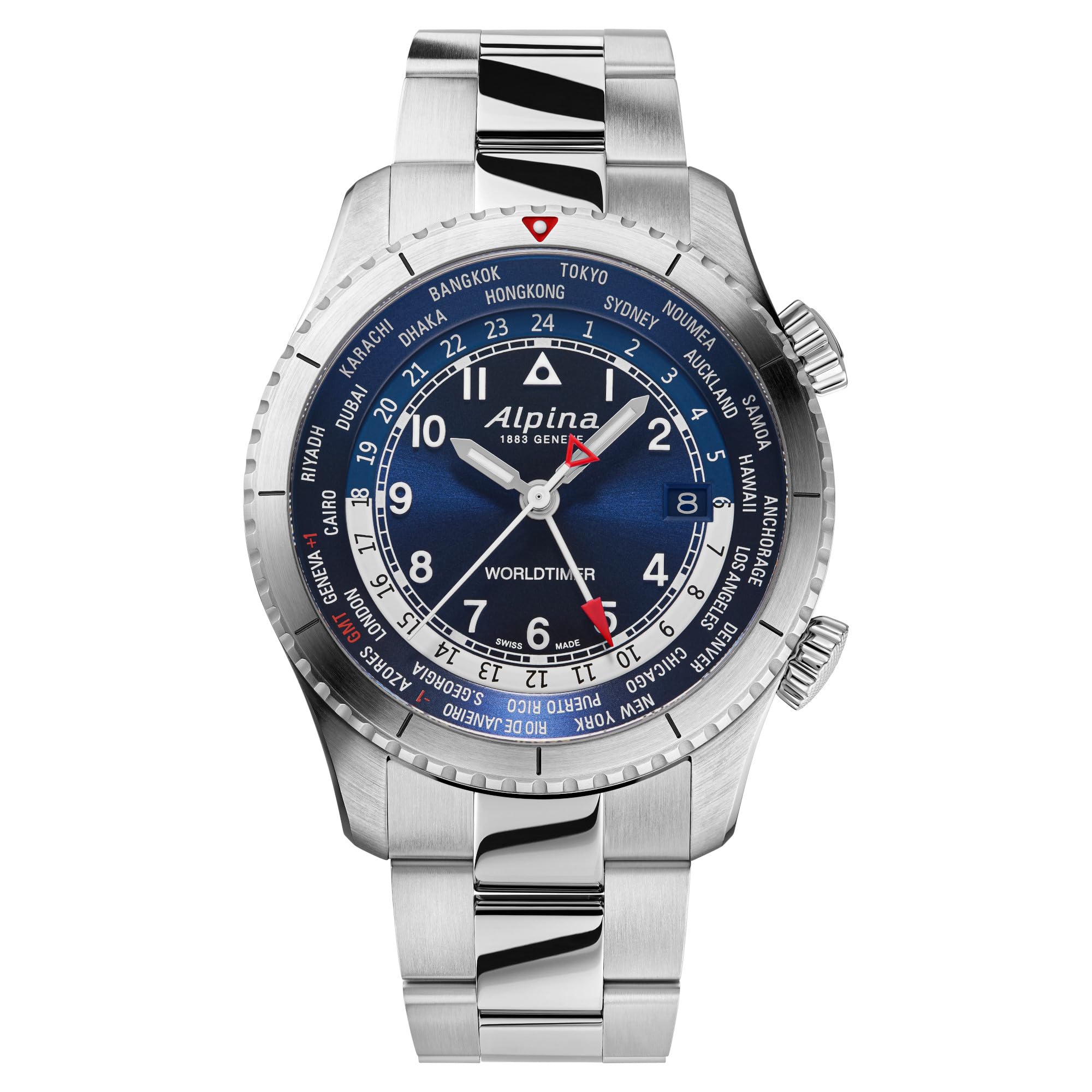 ALPINA Men's Swiss Startimer Worldtimer Quartz Watch, Stainless Steel, GMT, Sapphire Crystal