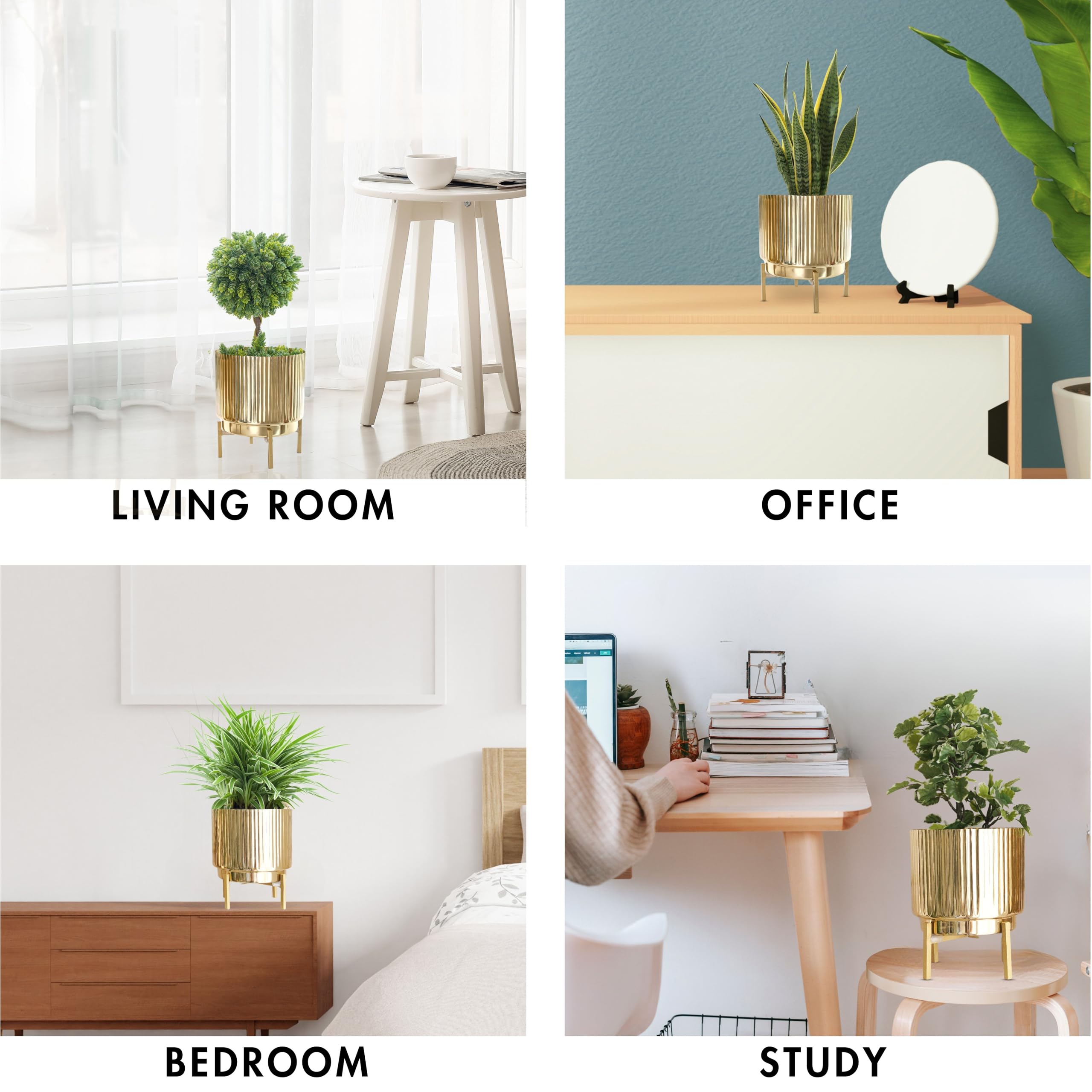Gold Fluted Planter with Stand - Elegant Home Decor -8