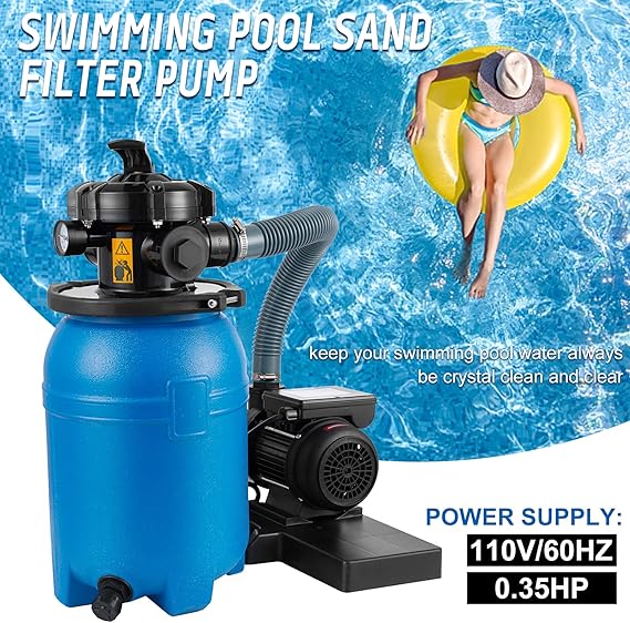 SmarketBuy 10'' Sand Pool Filter System 10000 Gallon Sand Filter with 1/3 HP Above Ground Swimming Pool Pump 6-Way Multi-Port Valve Pool Filter, Black & Blue