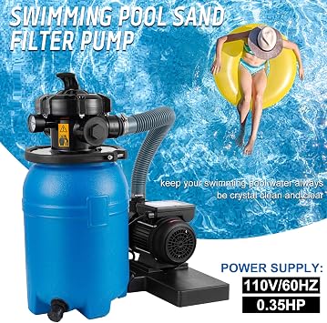 SmarketBuy 10'' Sand Pool Filter System 10000 Gallon Sand Filter with 1/3 HP Above Ground Swimming Pool Pump 6-Way Multi-Port Valve Pool Filter, Black & Blue