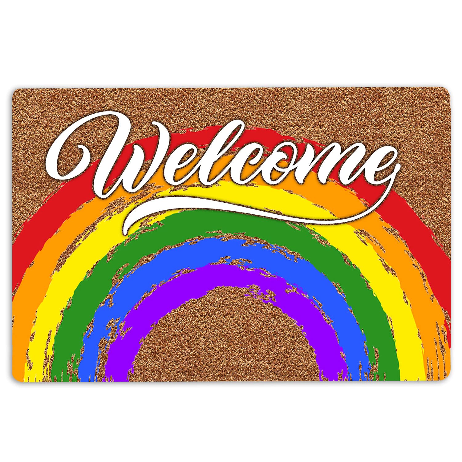 OhaPrints Rainbow Flag Welcome Colorful LGBT LGBTQ Pride Love is Love Welcome Doormat Front Rubber Door Mat Home Porch Decor Outdoor Indoor Entrance