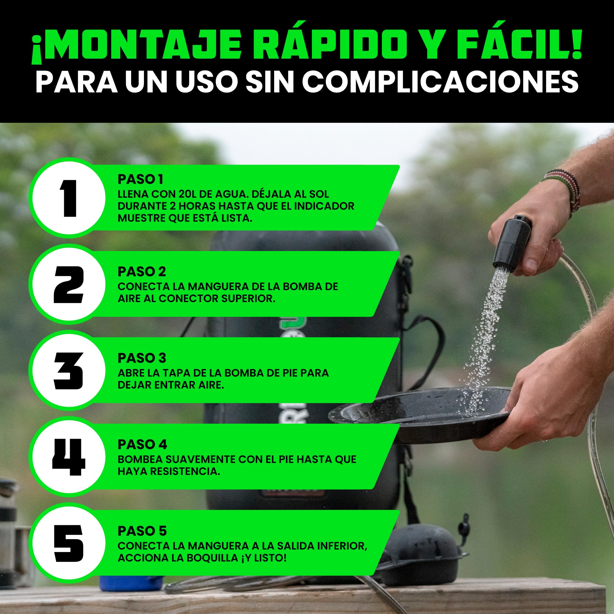 Rhino USA Ducha solar portátil de 5 galones/20 litros, esencial para camping, festivales, aterrizaje, viajes a la playa, ducha al aire libre y mucho más