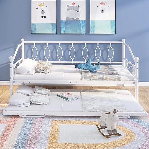 Miniatura 48 de Sofá cama de metal de tamaño matrimonial con nido ajustable de tamaño individual, nido plegable portátil, soporte de listones de metal, cama Negro