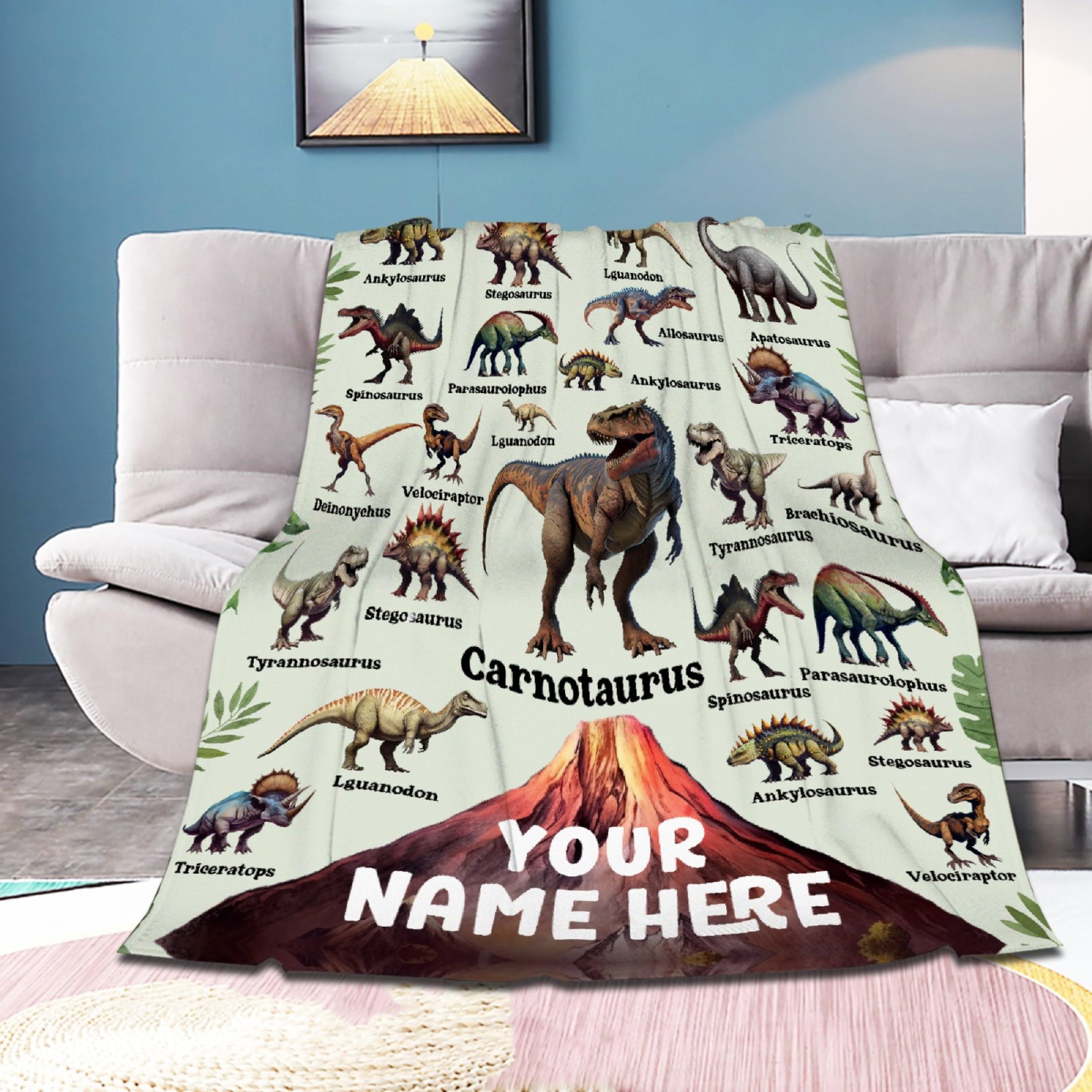 Personalized Dinosaurs Blanket Gift for Boy Girl,Custom Dinosaur Blanket