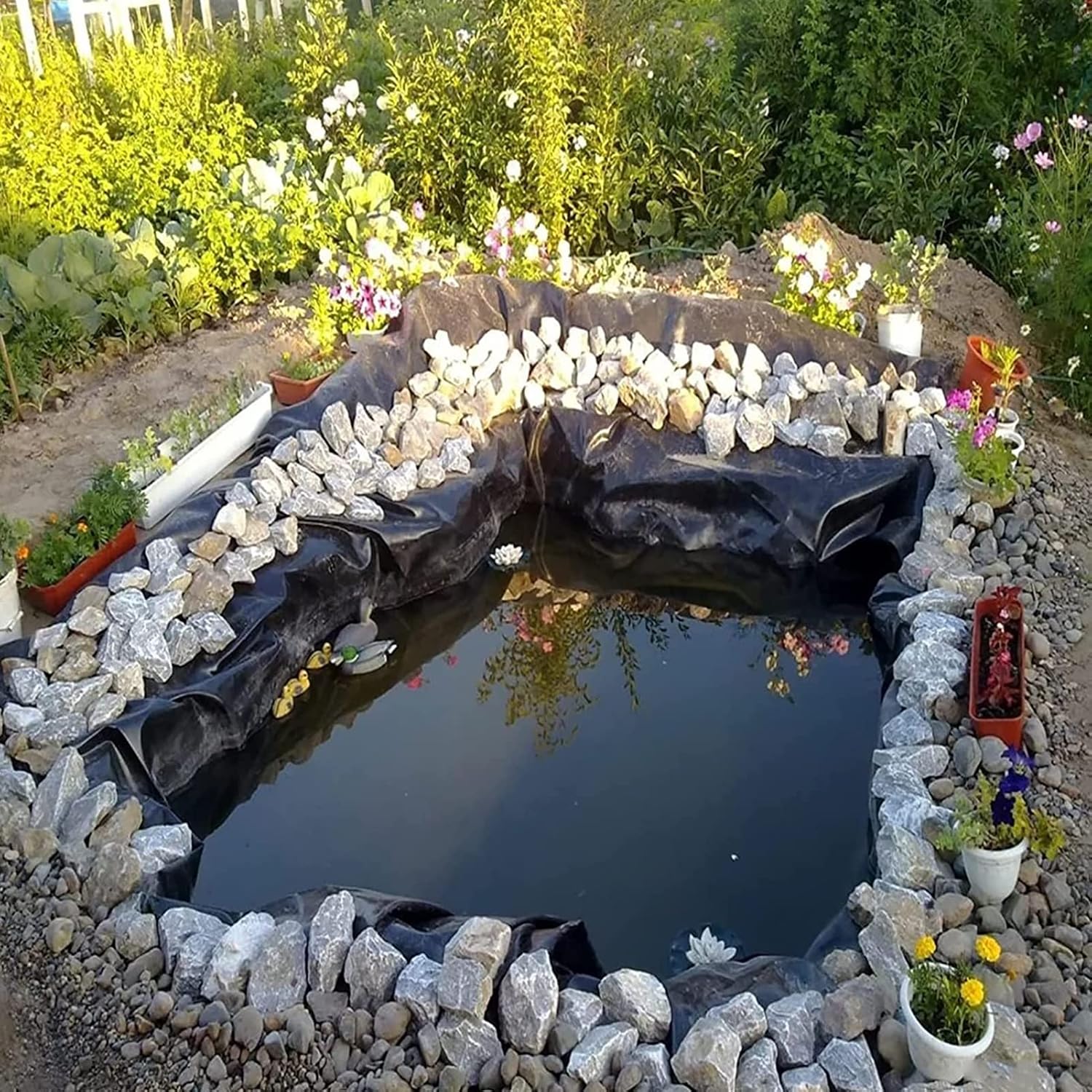 Pond Liner 8x12 for Fish & Koi Ponds, Waterproof HDPE Coating, Durable Black Liner for Garden Water Features, Outdoor Use (Size: 7x7m)