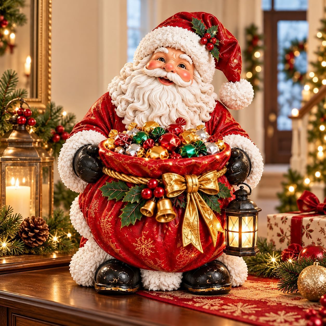 Lighted Christmas Candy Bowl Collection Santa FigurineοΌSanta