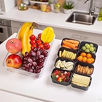 Vista 3 de Bandeja dividida para servir con tapa y asa - Snackle Box Contenedor de charcutería para bandejas de aperitivos portátiles, organizador para dulces