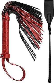 DERINODEM BDSM Sex Set Flogger 20" Crop 18" Adult Sex Play Adult Bondage Set Whip, Leather Sex Crop, BDSM Set Sex Paddle B...