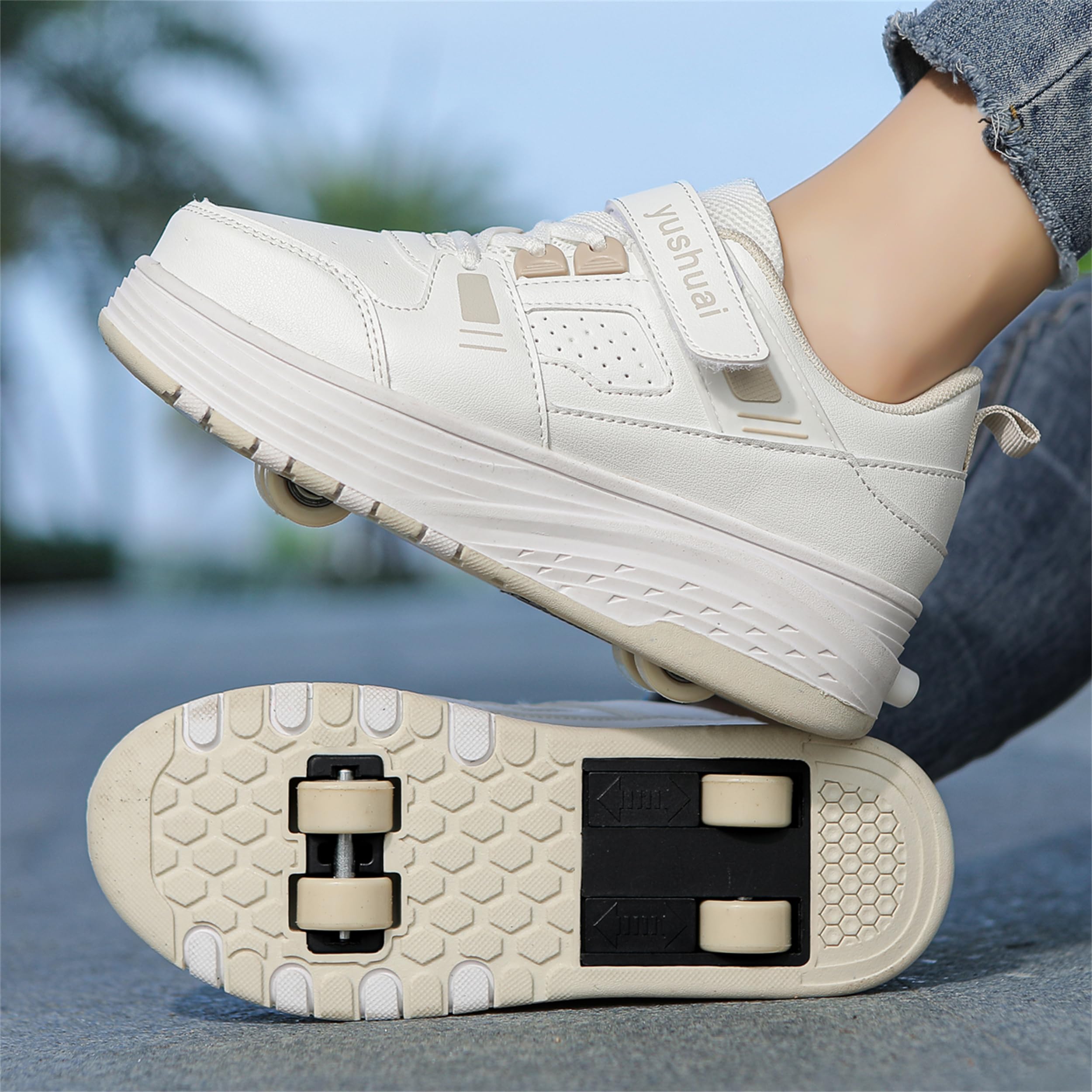 Chaussures à roulettes pour garçons et Filles - Chaussures de Sport d'extérieur avec roulettes pour Enfants, Chaussures de Skateboard Réglables avec 4 roulettes Amovibles