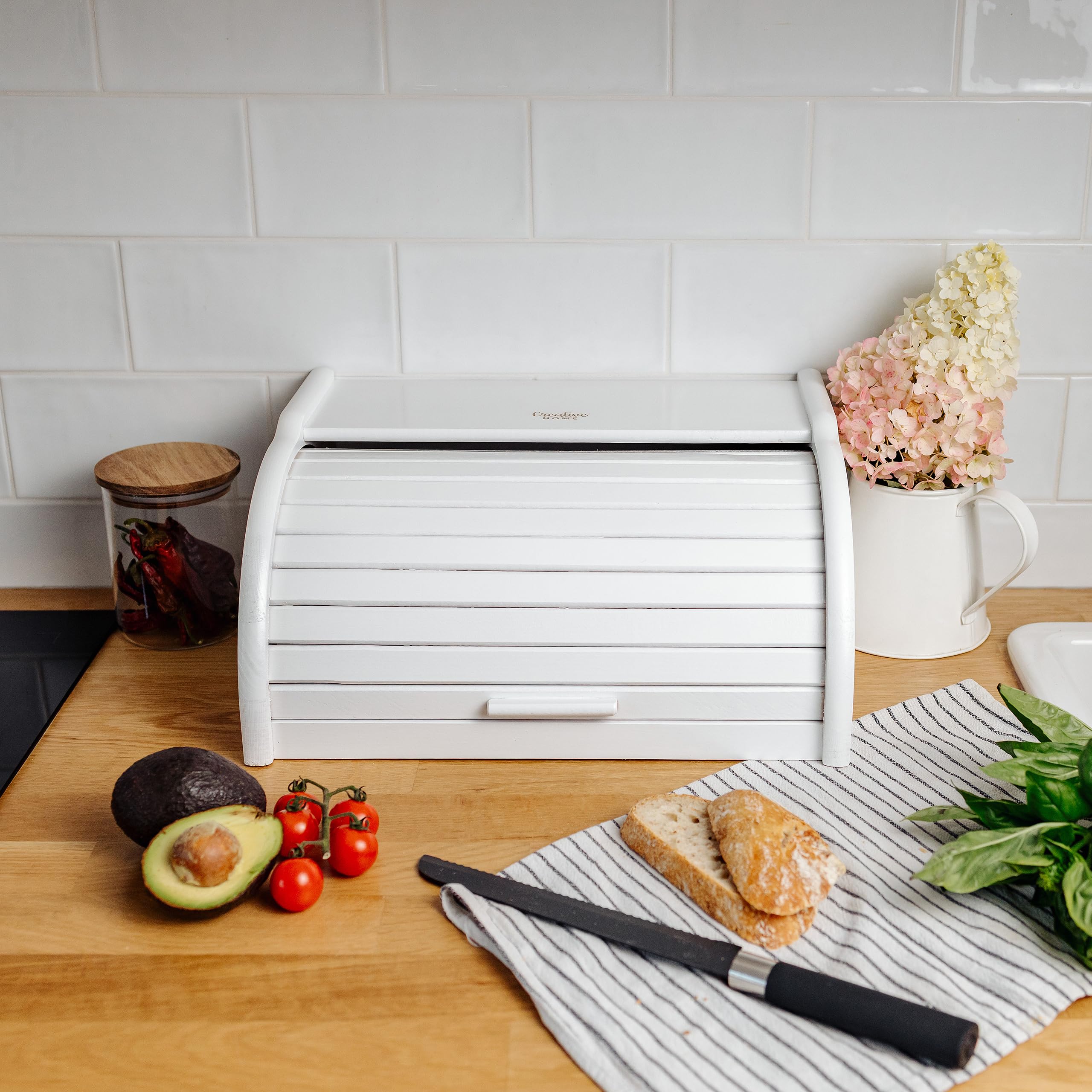 Creative Home Grande Panera Madera Contenedor para Pan Blanco