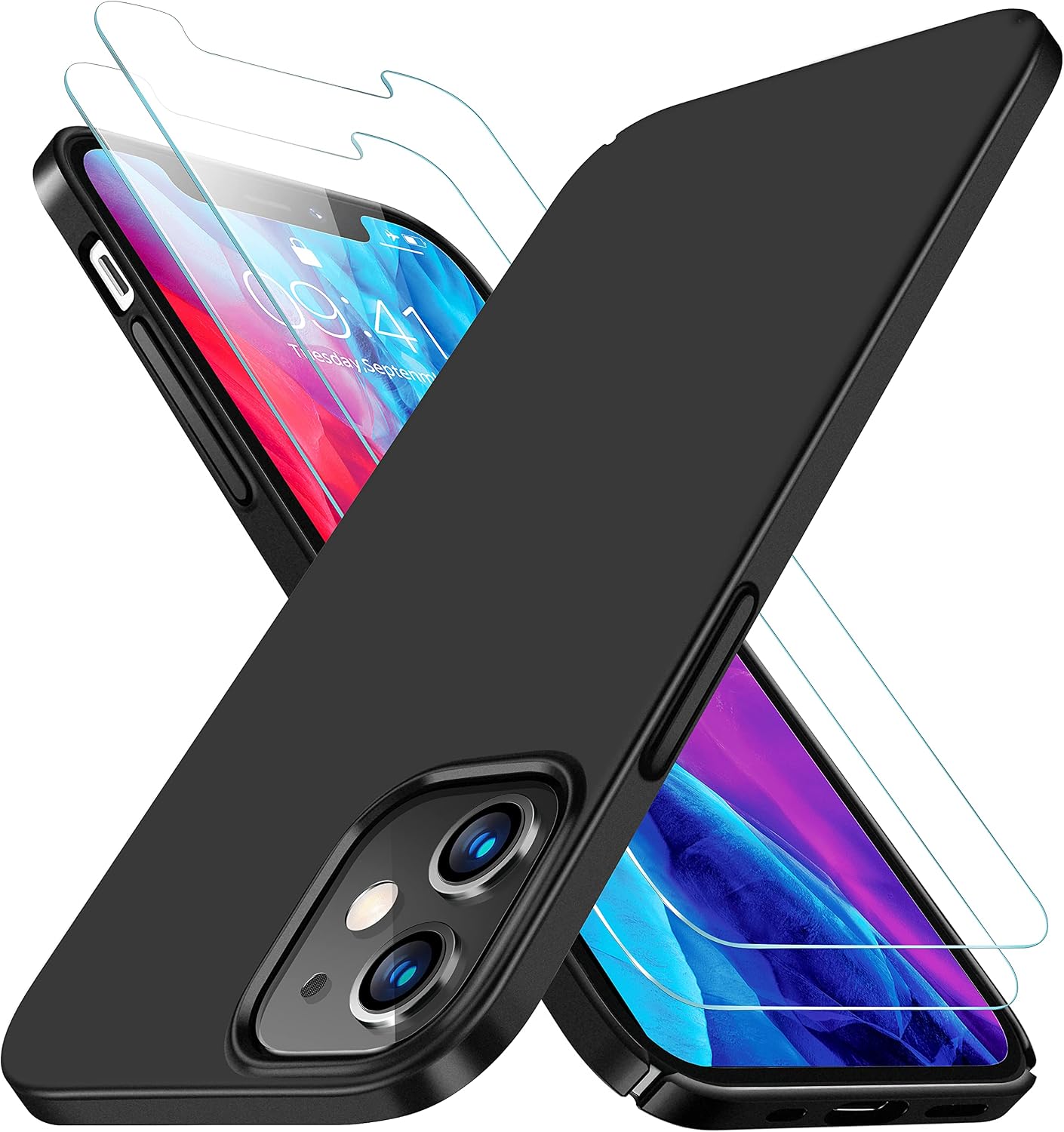 RANVOO Compatible with iPhone 12 Mini Case with 2 Screen Protectors, Ultra Slim Thin [Anti-Fingerprint][Anti-Scratch] Hard Plastic Great Grip Matte Finish Cover for iPhone 12 Mini 5.4 inch- Black