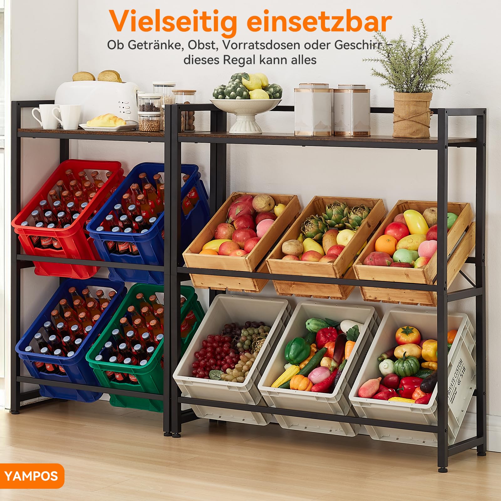 Getränkekistenregal mit Ablage für 6 Kisten 32D x 104W x 117,3H cm