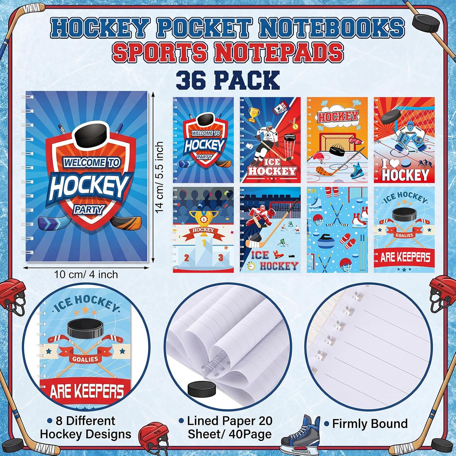 Crtiin 72 Pack Hockey Party Favors Include 36 Mini Spiral Notepads and 36 Pcs Hockey Pencils with Eraser Sets Bulk Favors Pencils Gifts for Teacher Office Reward Birthday Party Exchange Gifts
