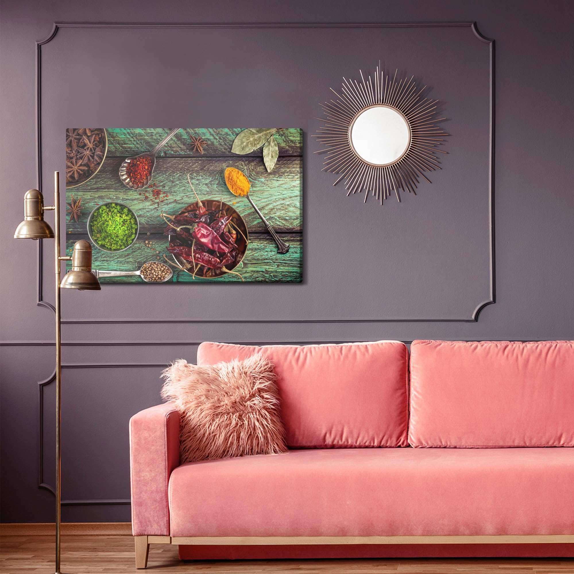WALLERO Leinwandbild Orientalische Gewürze – Moderne Wanddeko & Kunstdruck | Wandbilder für Wohnzimmer Schlafzimmer Küche Flur | XXL Leinwandbilder auf hochwertiger Fotoleinwand 90x60