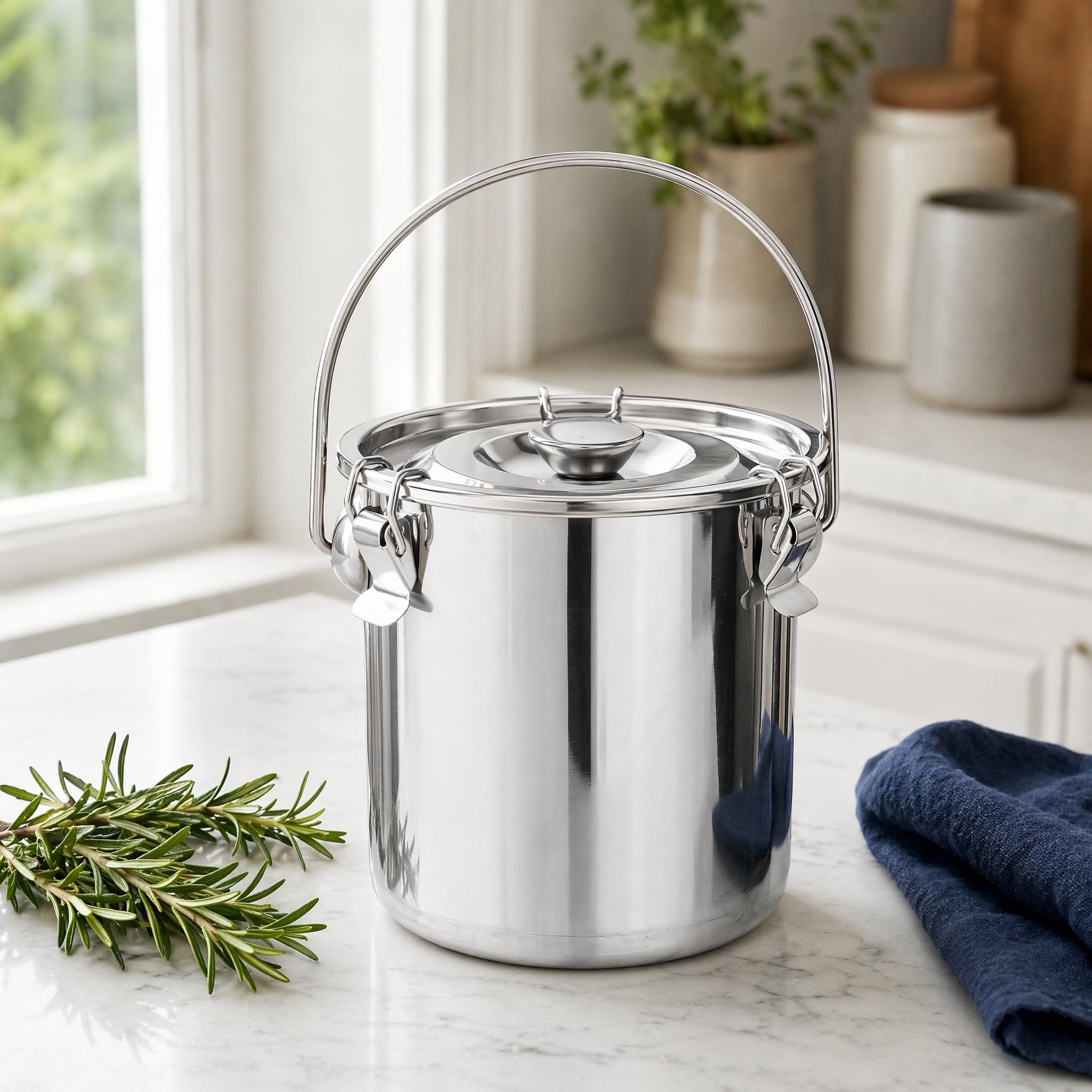 iPlusmile Contenedor de alimentos de cocina de acero inoxidable 3L hermético para cereales, arroz, leche - contenedor de harina con caja