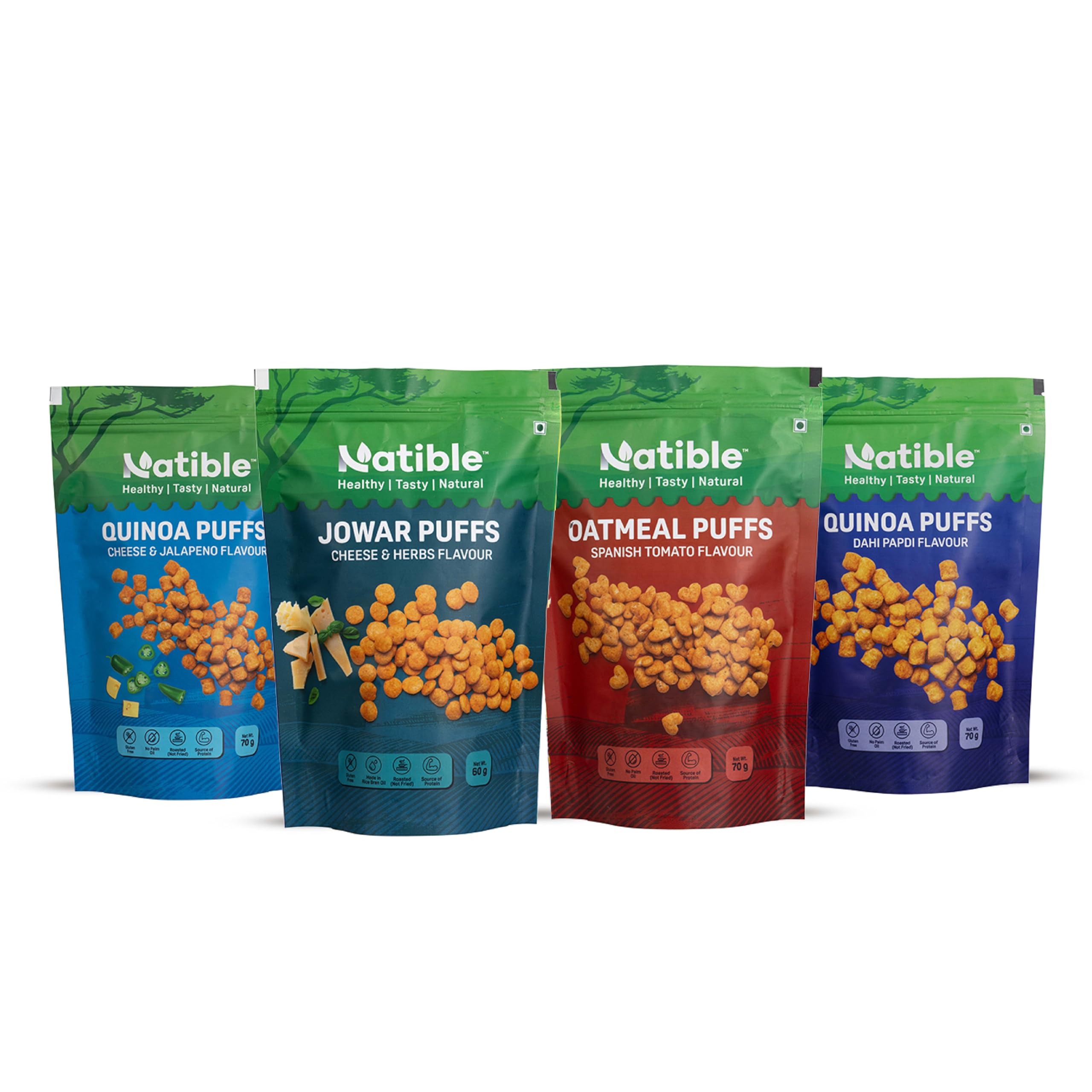 Natible Roasted Puffs (Combo Of 60 Gm Jowar Cheese & Herbs Puffs, 70gms Quinoa Dahi Papdi Puffs, 70gms Quinoa Cheese Jalapeno Puffs, 70 Gms Oatmeal Spanish Tomato Puffs) (B0D1Y361Z1) Amazon Price History, Amazon Price Tracker