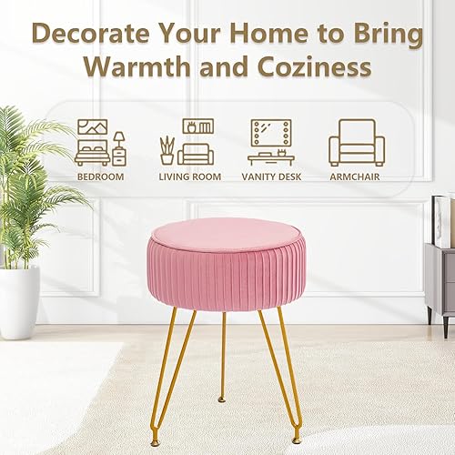 Miniatura 39 de Taburete de tocador de terciopelo, taburete otomano moderno con patas doradas ajustables, silla de maquillaje para tocador, taburete de maquillaje