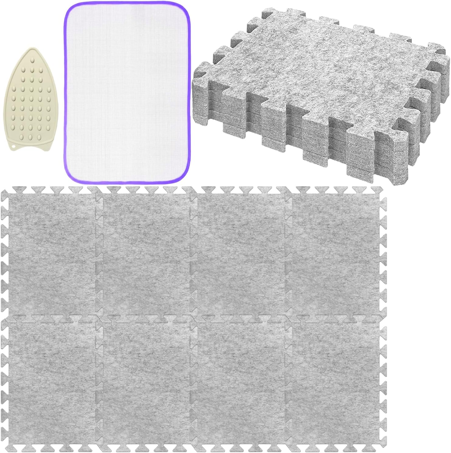 8 Pack Wool Pressing Mat Set, Modular Ironing Mats for Quilting | 8 Mats 11.8" x 15.7", Customizable Layout, Includes Silicone Iron Rest Pad & Press Cloth, Portable Quilting Supplies