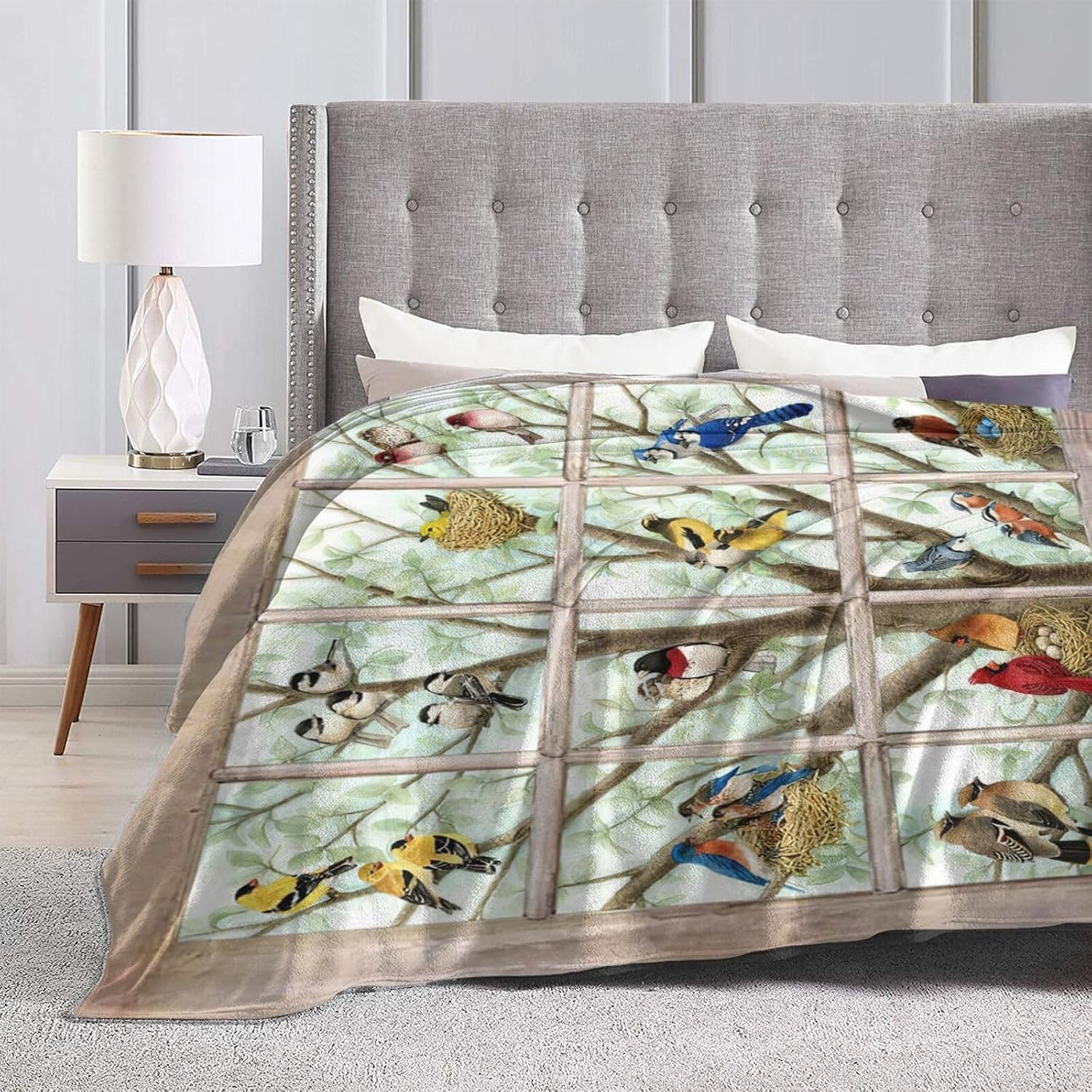 Birds Blanket Rustic Bird Throw Blankets Farmhouse Hummingbird Fleece Cozy Blanket Warm Soft Fuzzy Plush Blanket for Sofa Bed Living Room Ideal Gift for Kids Adults 60"x50"