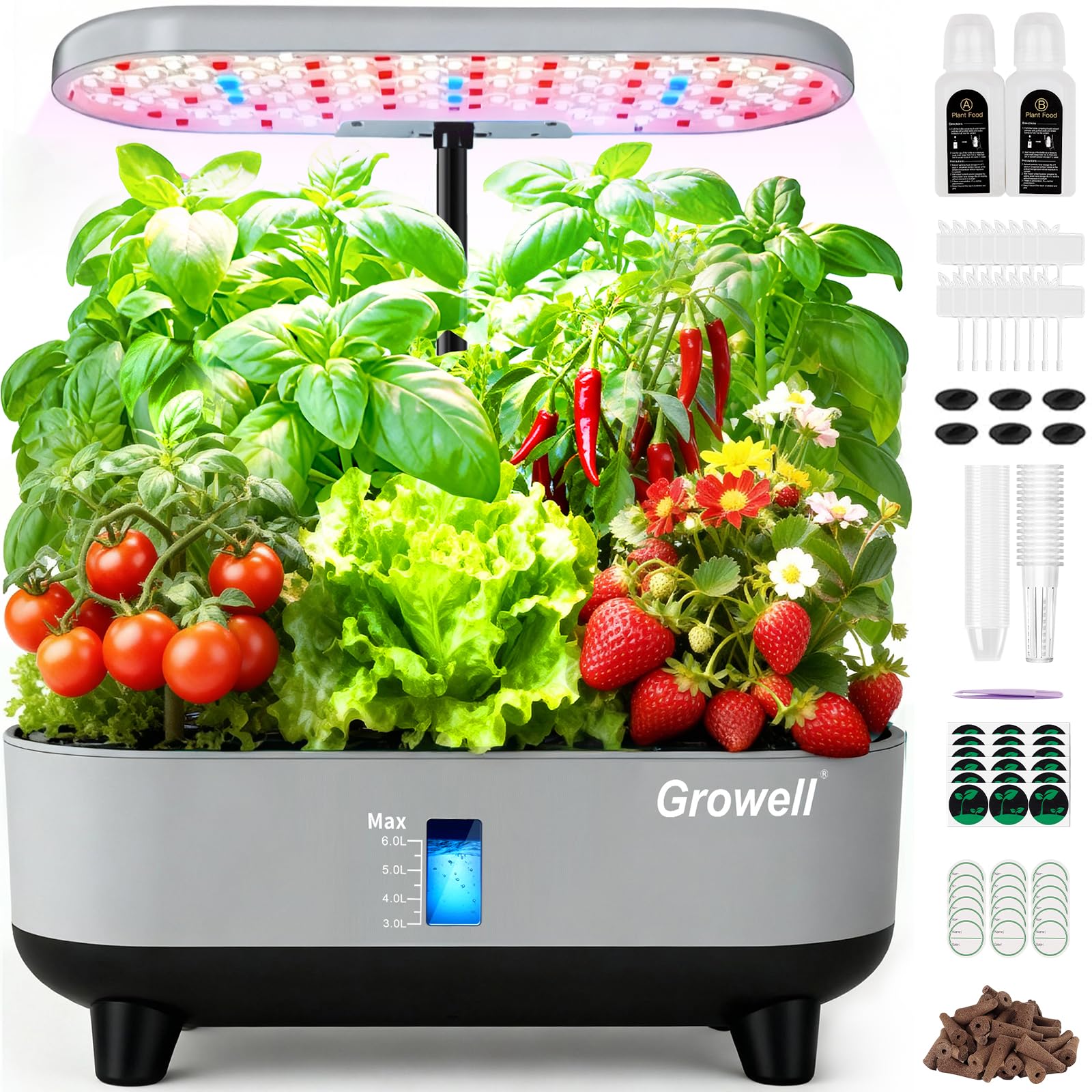 Growell 16 Pods Hydroponics Growing System Kit with 3 Light Modes &amp; 2 Timer
