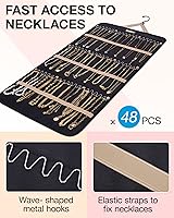 Vista 2 de BAGSMART Organizador de joyas colgante rollo de almacenamiento con ganchos de metal de doble cara para aretes, collares, anillos en el armario, Negro