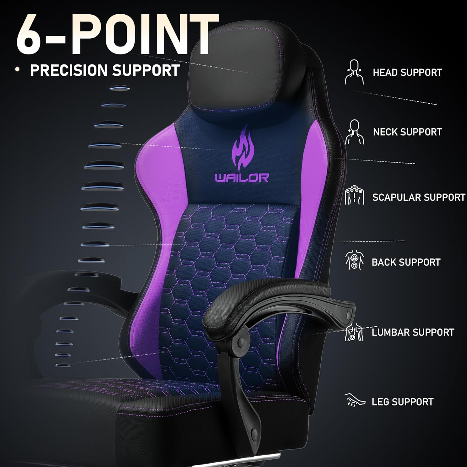 WAILOR Gaming Chair with Pocket Spring Cushion, Video Game Computer Chair with Footrest for Adults, High Back Gamer Leather Chair with Headrest and Lumbar Support for Office Gaming 300LBS