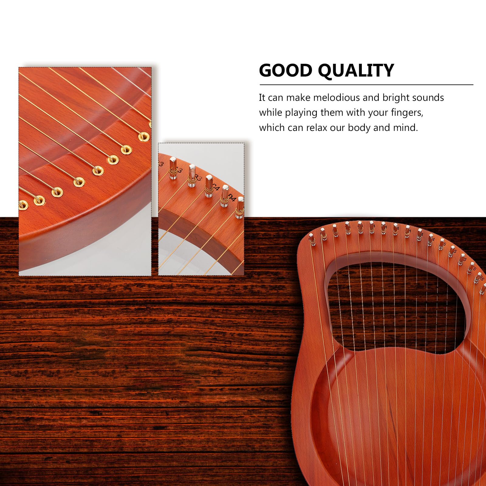 PRETYZOOM Arpa de Lira Portátil 19 Cuerdas de Metal, Sonido Melodioso y Relajante, Instrumento Musical de Madera Marrón para Niños, Incluye Cuerdas Extra y Dos Púas