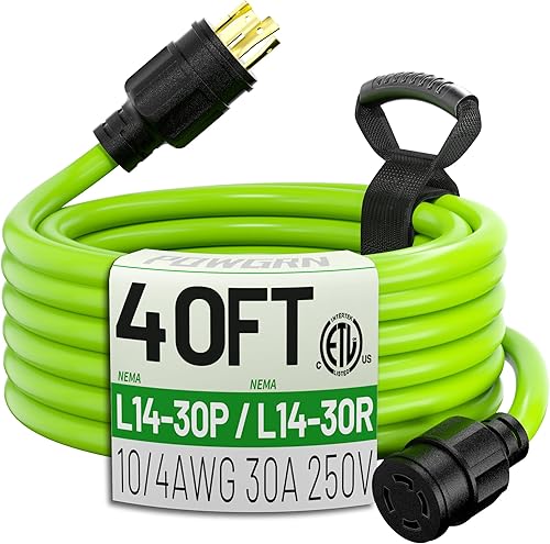 Vista 14 de POWGRN Cable de extensión para generador de 30 amperios de 50 pies, 4 puntas, resistente NEMA L14-30P/L14-30R, 125/250V 7500W, generador de bloqueo