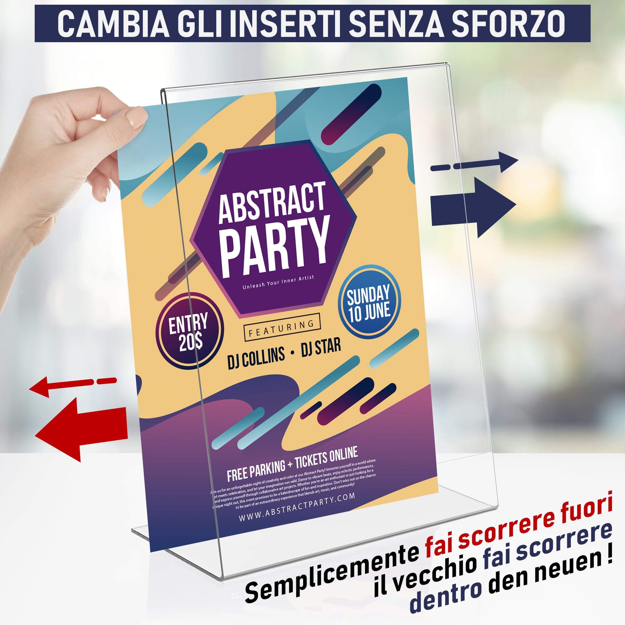 Portacartello in Acrilico con Retro Angolato A4, 3 Pezzi, Cornici Pubblicitarie, Cornice Trasparente per Cartelli, Brochure, Volantini, Menu. Bacheca in Plastica per Casa, Ufficio, Ristorante