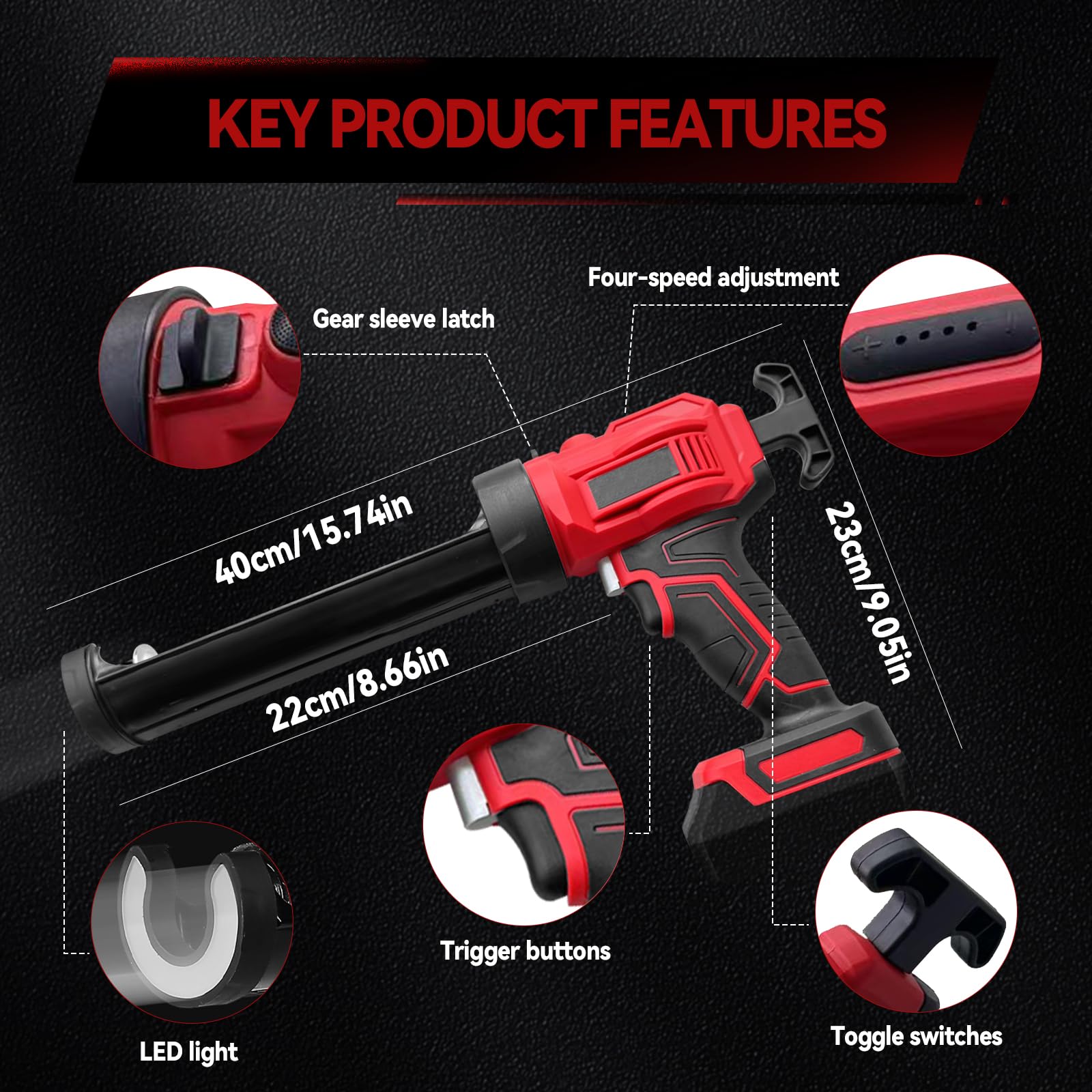 Pistola de calafateo inalámbrica compatible con batería Makita de 18 V, pistola de calafateo eléctrica con luz LED, 4 velocidades ajustables, pistola de silicona selladora antigoteo para llenado