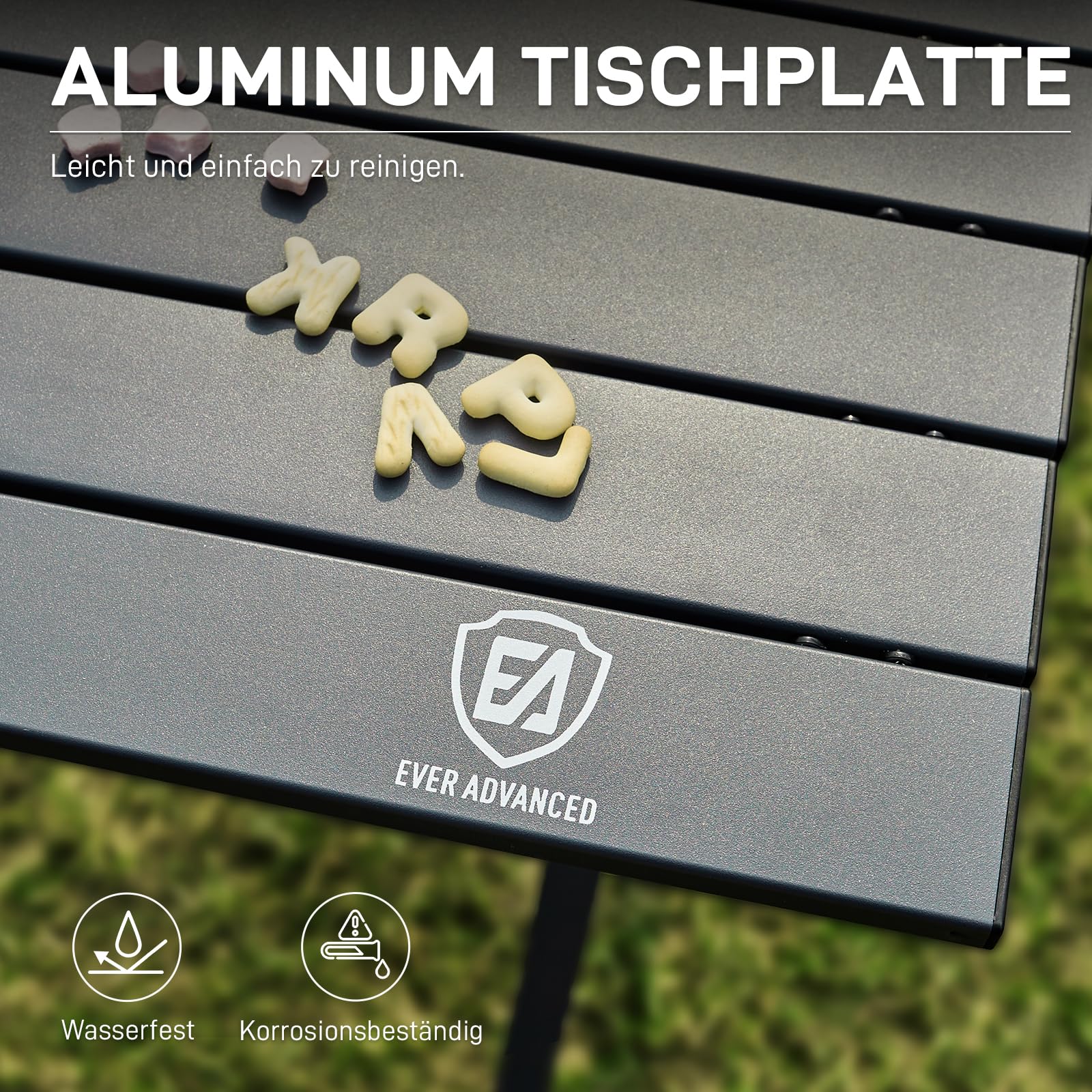 EVER ADVANCED Campingtisch Klappbar Aluminium 120X70CM Klapptisch 100KG Belastbar Aufrollbarer Tischplatte für 4-6 Personen, Falttisch mit Tragetasche für Camping Picknick Garten Balkon, Dunkelgrau