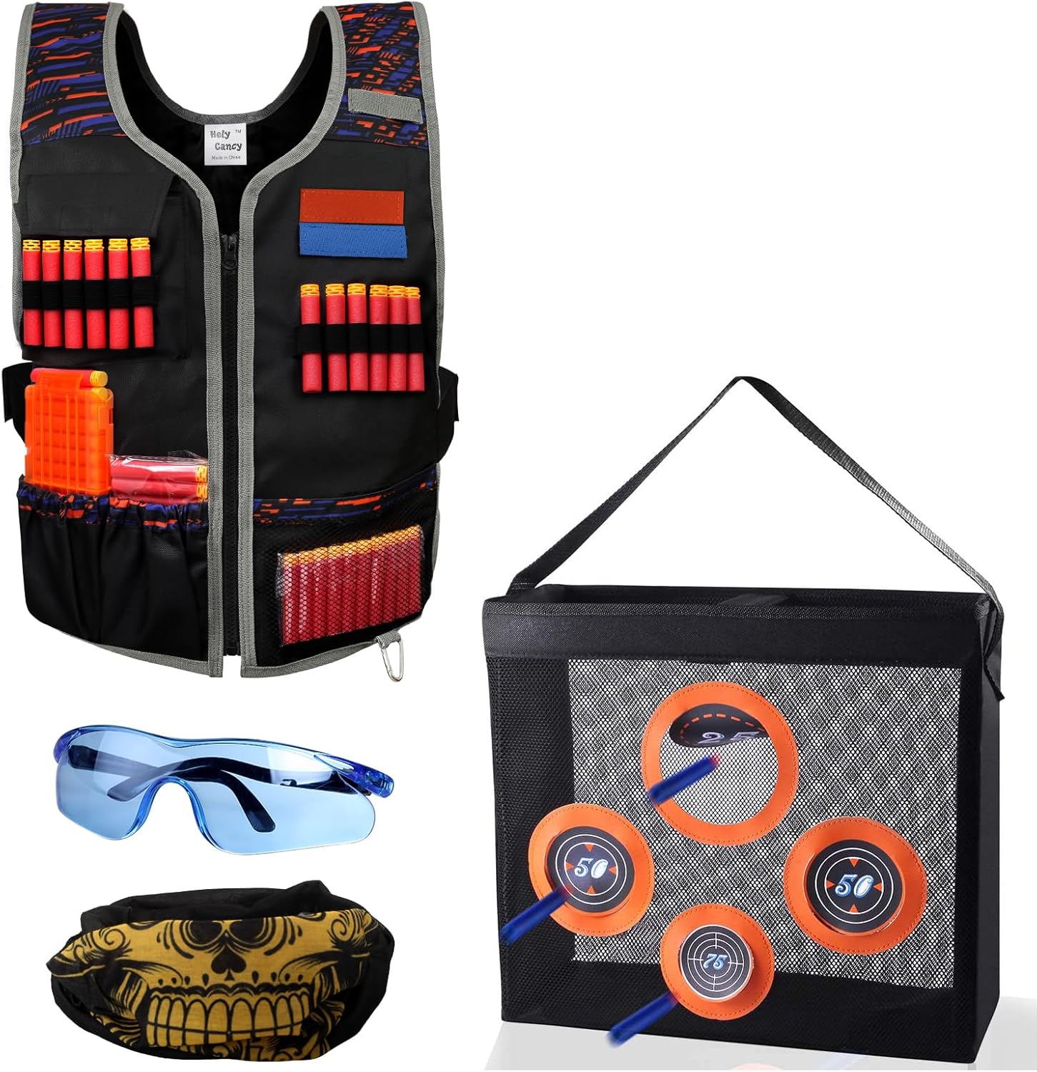 XL Adjustable Toy Tactical Vest Kit & Practice Target Toy Compatible with Nerf