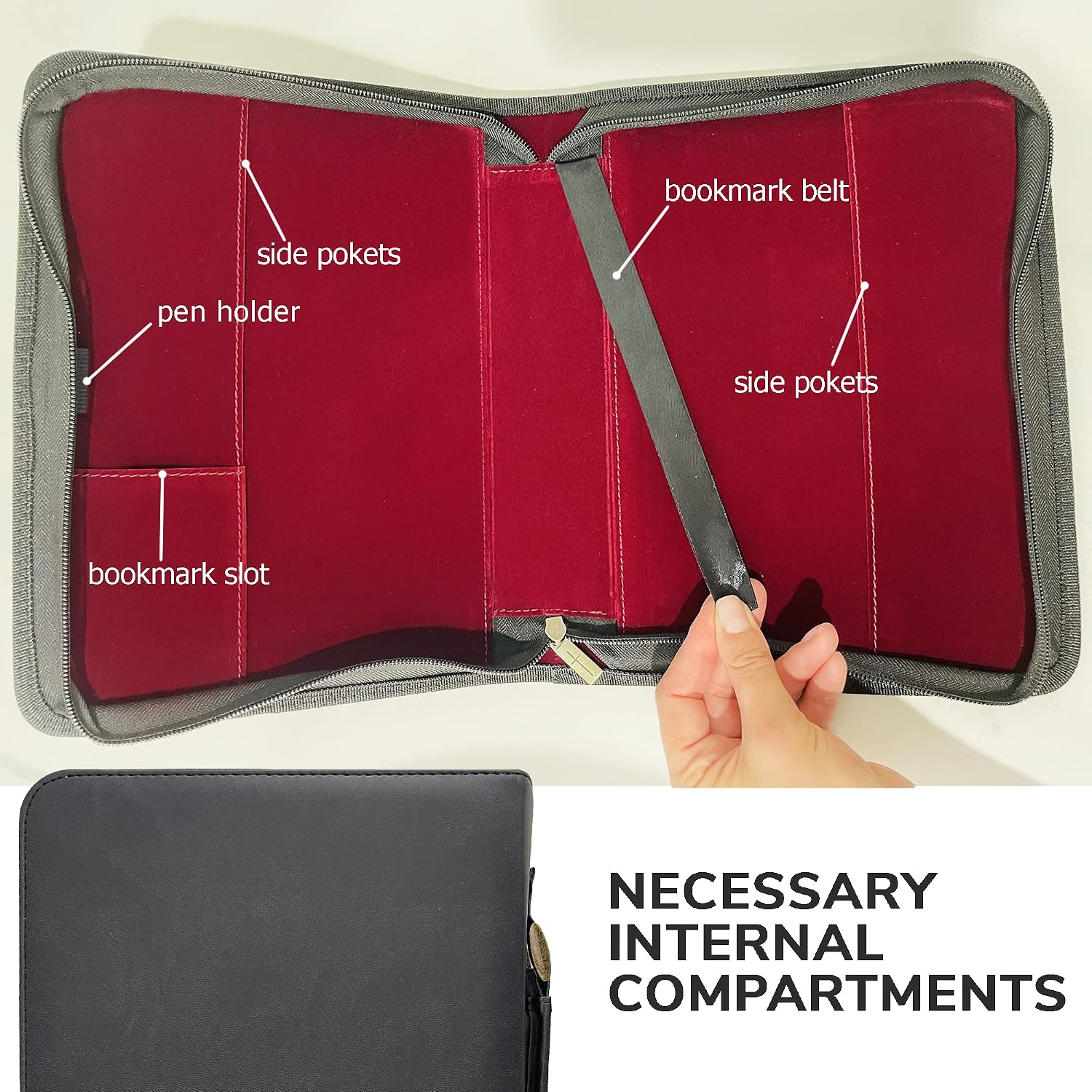 DEHITE Bible Cover Case for Men – Bible Carrying Case for Men – Black Large Holder – Bag Fits Book 7 x 10.1 x 1.9 in – Pen Slots – Zippered Pocket – Premium Faux Leather – Christian Gift