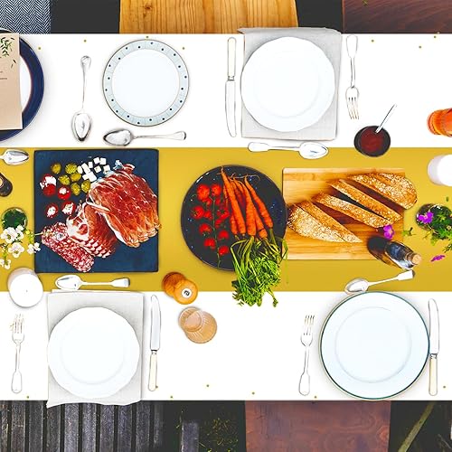 Miniatura 7 de hapray Paquete de 4 manteles de plástico para mesas rectangulares, manteles desechables de fiesta, fundas de mesa de puntos dorados para