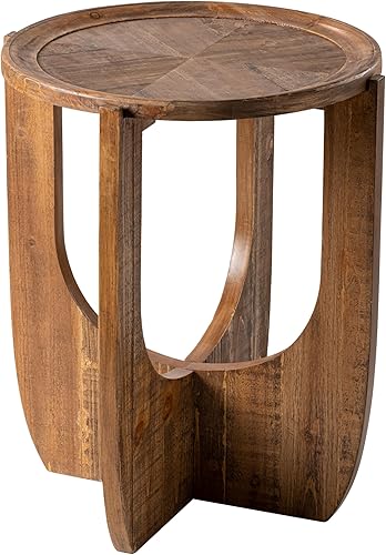 Miniatura 9 de COZAYH Rustic Farmhouse End Table, French Country Accent Side Table for Family, Dinning or Living Room, Small Spaces, Modern, Round, Brown End Table