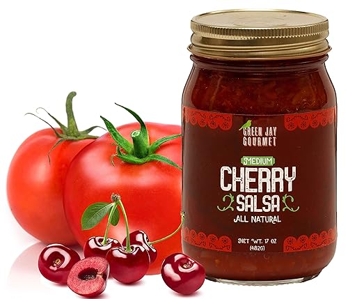 Green Jay Gourmet Salsa de cereza, salsa de frutas con sabor a cereza, salsa picante a fuego medio – salsa de salsa gourmet sin conservantes – sin