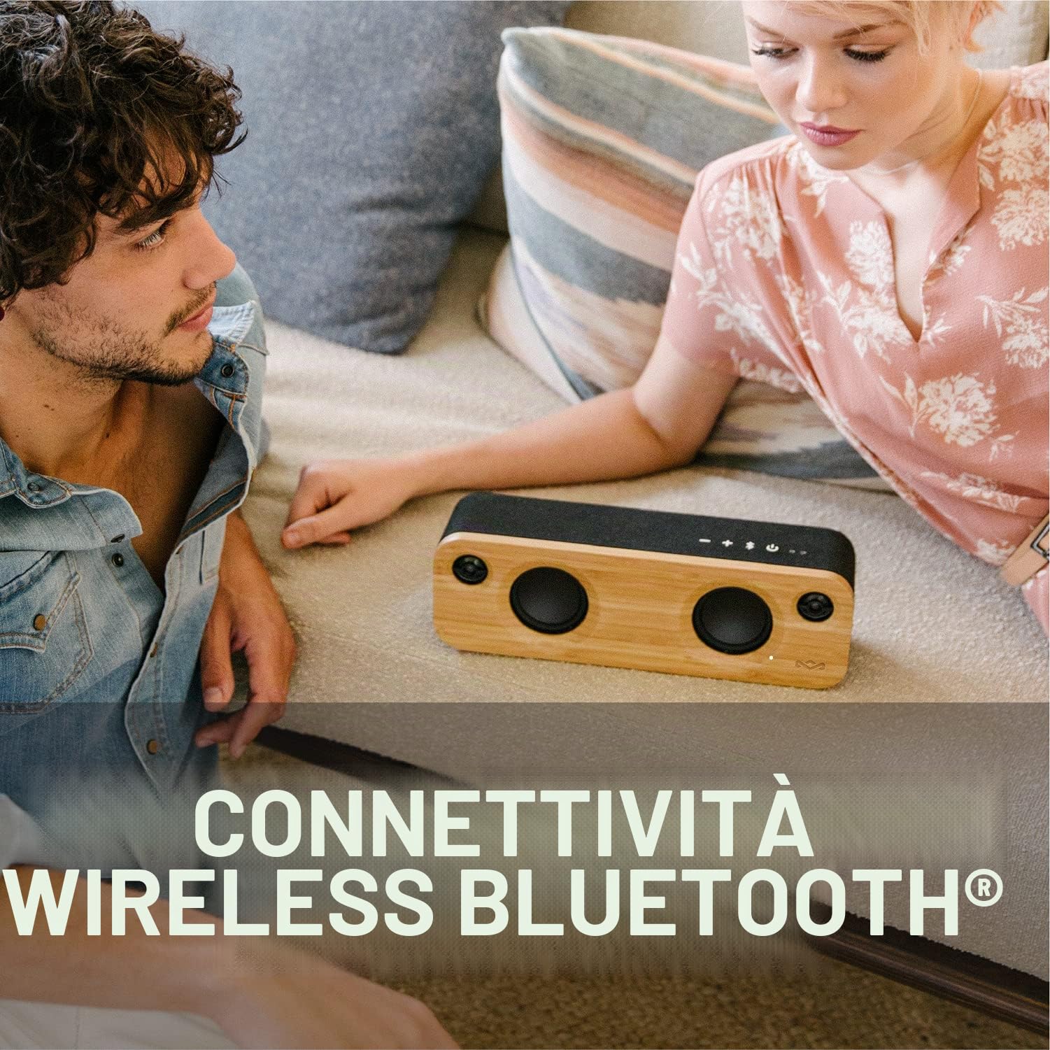 House of Marley Get Together Mini Casse, Doppio Altoparlante senza Fili in Bambù e Alluminio Riciclabile, Autonomia Batteria 10 Ore, con Subwoofer da 2.5 Pollici e Funzione Vivavoce, Nero