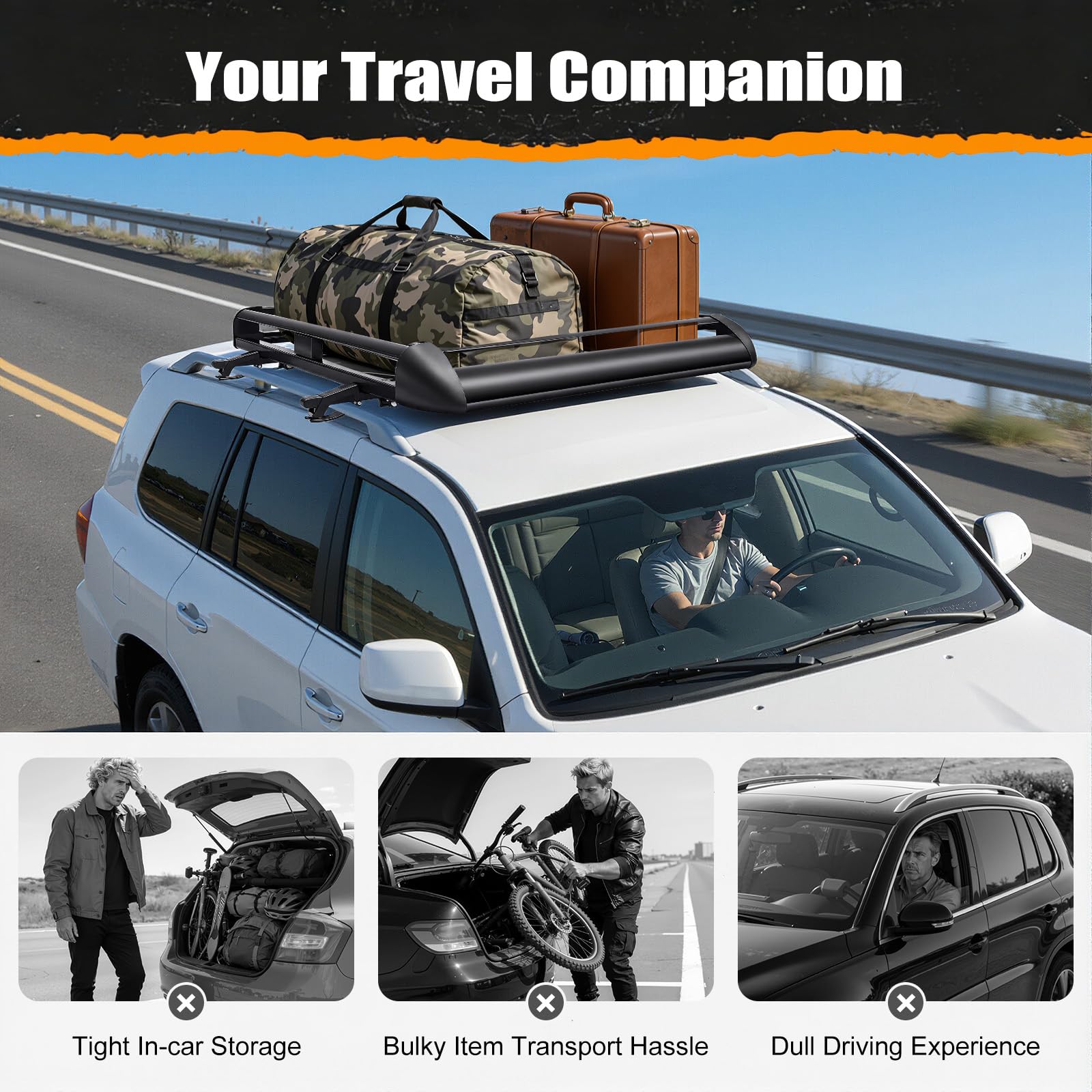 Portaequipajes universal para coche, 127 x 97 cm, con una capacidad de carga máxima de 68 kg, adecuado para todo tipo de SUV, todos los modelos