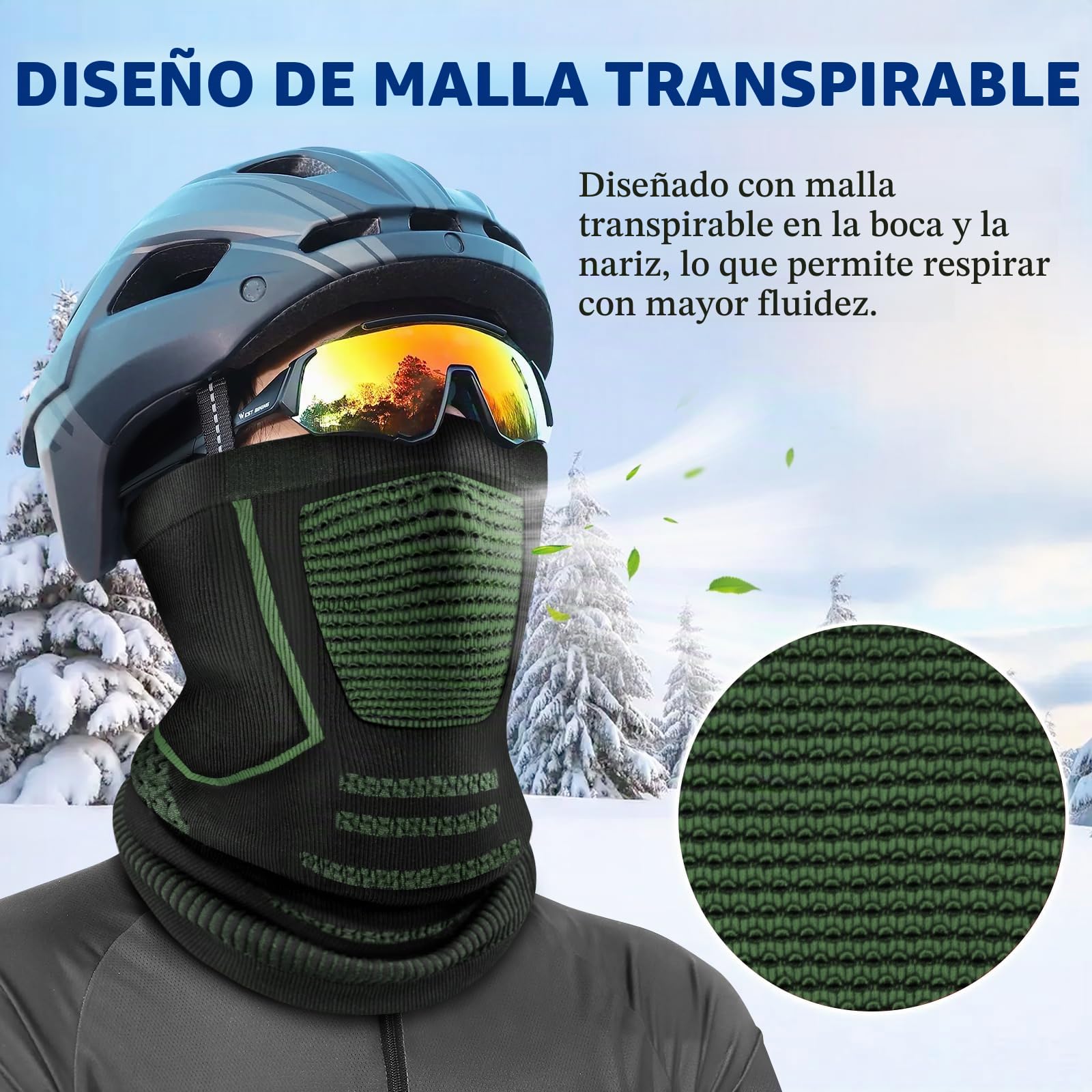 Pasamontañas Moto Braga Cuello Hombre Mujer Balaclava Moto Bufanda De Invierno Térmica Transpirable Sotocasco Moto Balaclava Invierno Para Running Motocicleta Bicicleta,Verde