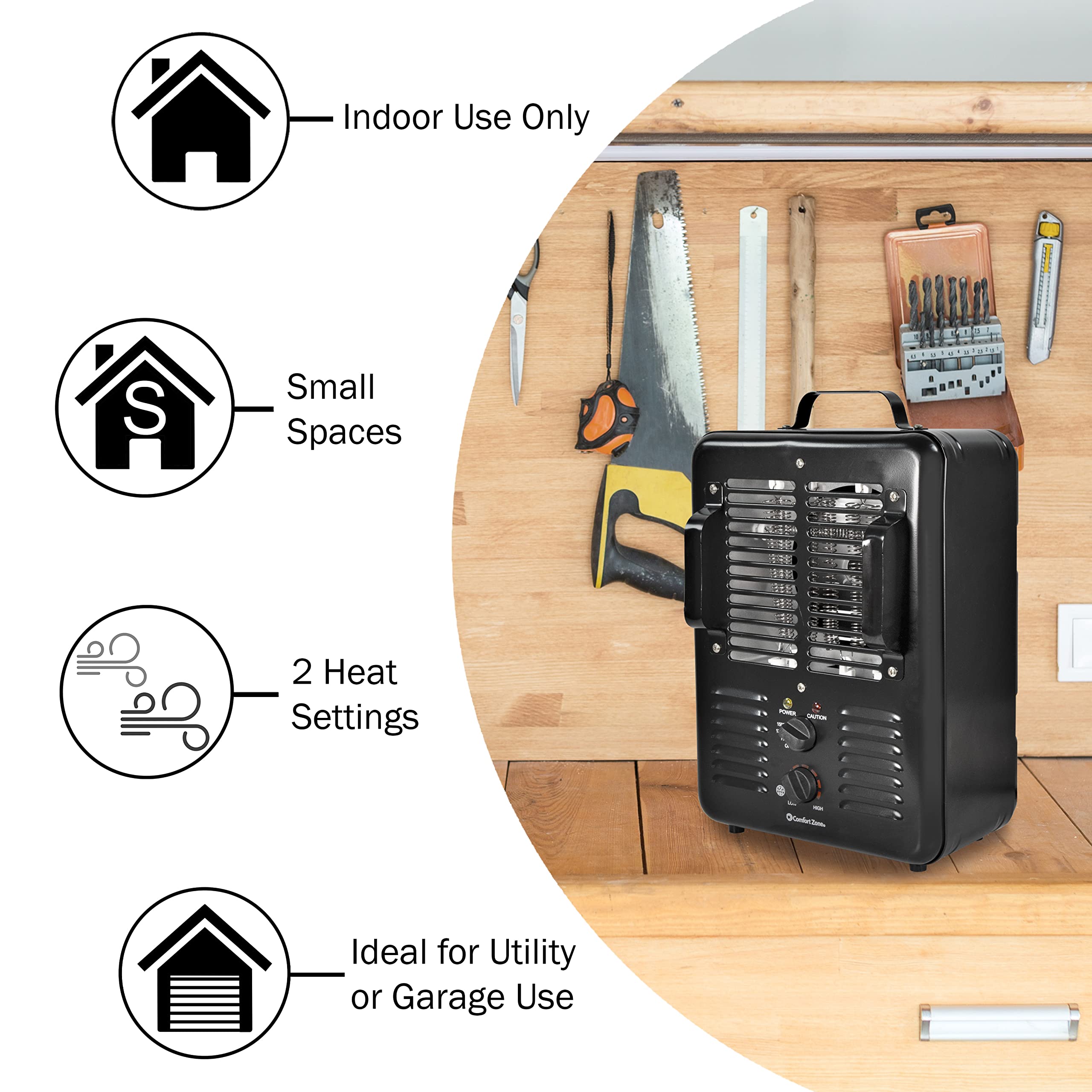 Amazon.com: Comfort Zone CZ799BK 1,500-Watt Milkhouse Style Electric  Portable Utility Heater with Adjustable Thermostat, Overheat Protection,  3-Prong Plug, and Safety Tip-Over Switch, Black : Home u0026 Kitchen