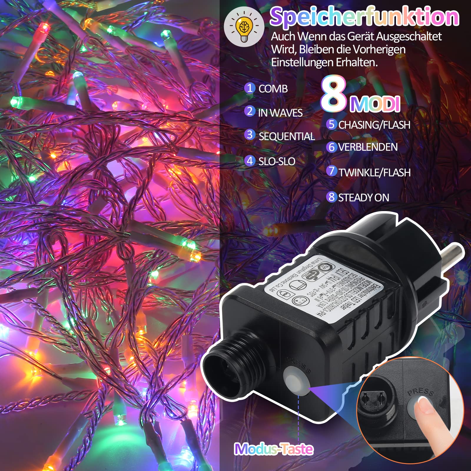2 x siatka świetlna LED, 2 x 2 m, 200 diod LED, łańcuch świetlny, 8 trybów pracy, zasłona świetlna z wtyczką, oświetlenie bożonarodzeniowe do wewnątrz i na zewnątrz, klasa wodoszczelności