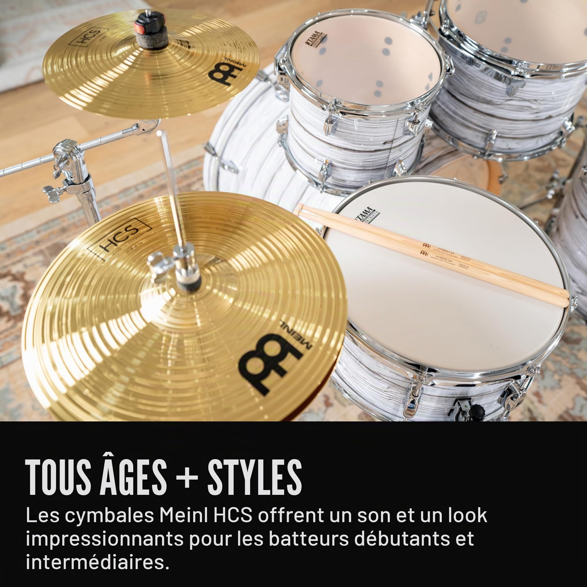 Meinl Cymbals HCS1314+10S Headliner Set de cymbales comprenant 1 hihat de 33 cm (13") 1 crash de 35,6 cm (14") 1 splash de 25,4 cm (10") + paire de baguettes Promark TX5AW