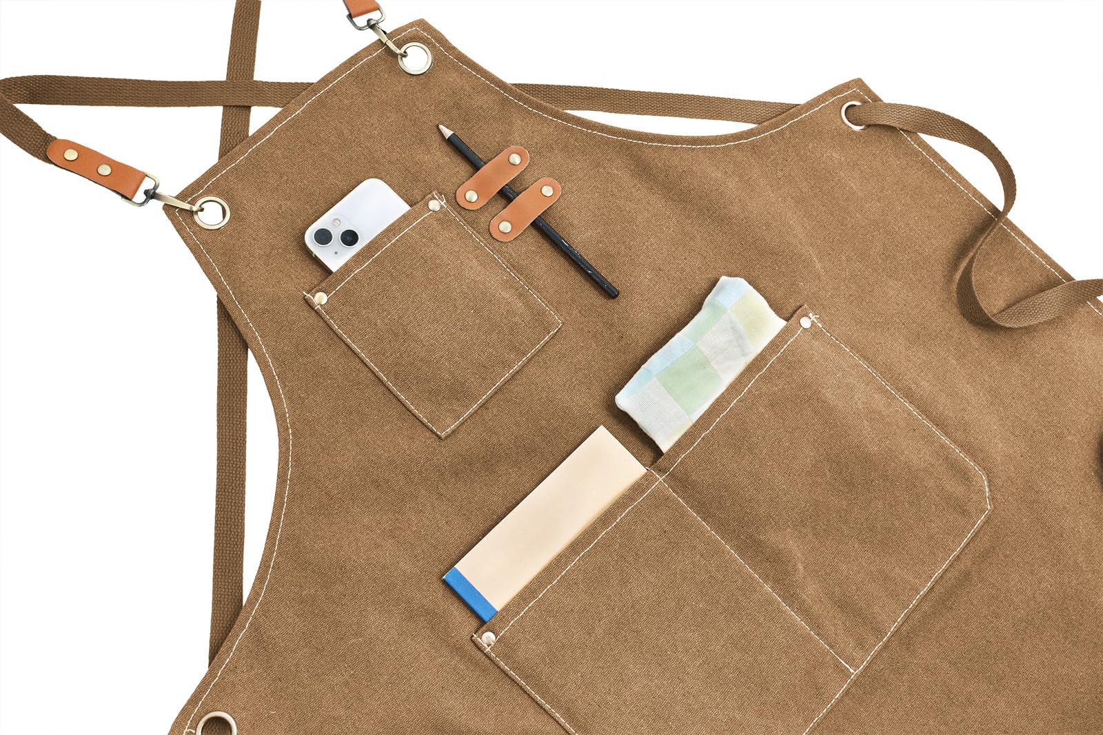 Nanxson Canvas Chef Apron for Men Work Aprons with Pockets Tool Apron for Cooking Gardening Painting, Brown - Image 4